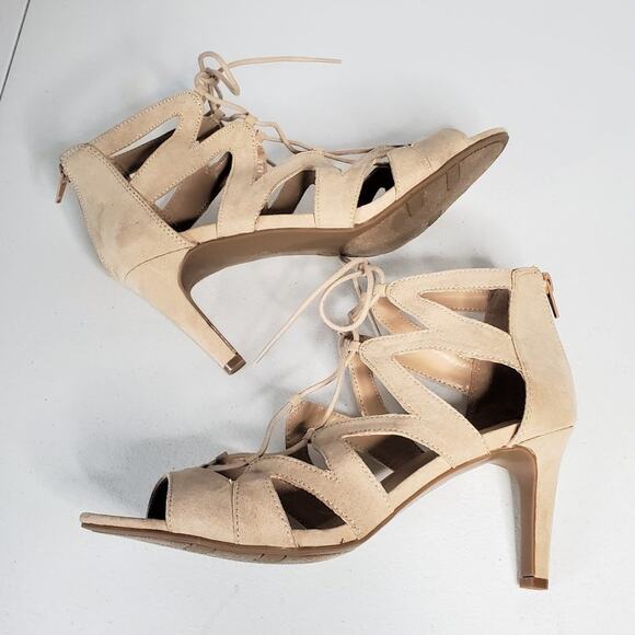 Fergalicious Heartthrob Faux Suede Gladiator Strappy Lace Up Sandals - Picture 2 of 12